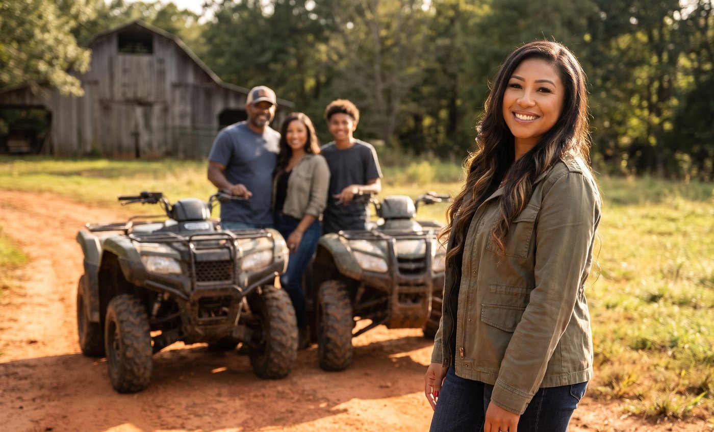 Carmella Larkins with a Georgia family and their ATVs