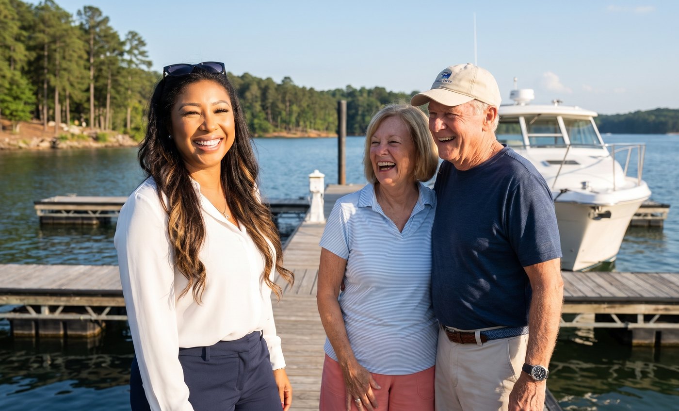 Carmella Larkins with boat owners at Lake Lanier