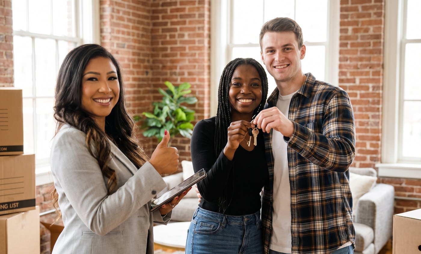Carmella Larkins with renters on move-in day in Atlanta